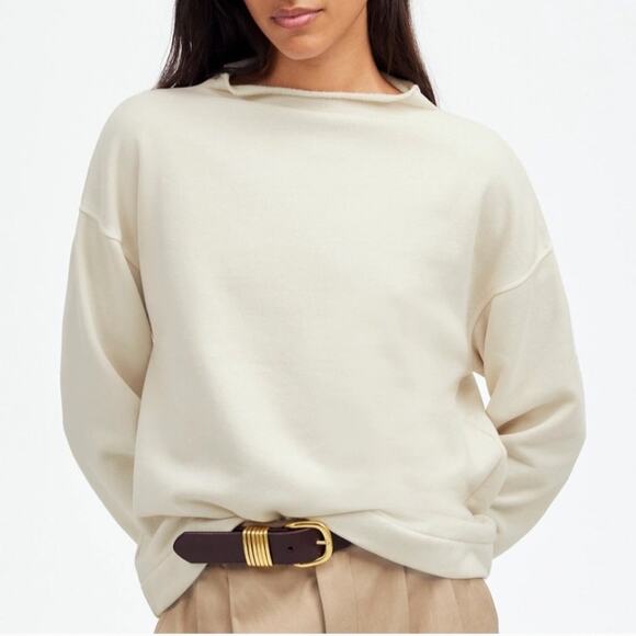 Madewell Long Sleeve Funnel Mock Neck Sweatshirt Parchment White Relaxed Small - Picture 1 of 8